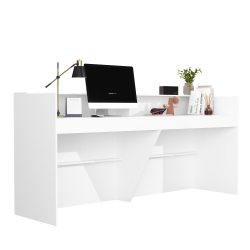 FAMAPY 86.6-Inch Modern Reception Desk With Hutch – Stylish, Durable, And Functional for Office Organization (86.6" W X 23.6" D X 39.3" H), In White