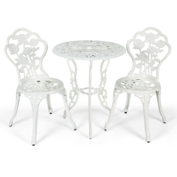 SLICKBLUE Outdoor Cast Aluminum Patio Furniture Set With Rose Design-White
