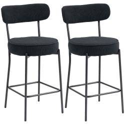 HOMCOM Bar Stools Set Of 2, 27" Counter Height Barstools With Backrest And Footrest, Modern Corduroy Bar Chairs for Kitchen Island, Dining Room