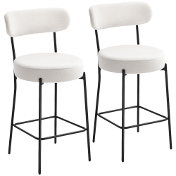 HOMCOM Bar Stools Set Of 2, 27" Counter Height Barstools \w Backrest And Footrest, Modern Sherpa Fleece Bar Chairs for Kitchen Island, Dining Room