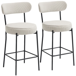 HOMCOM Bar Stools Set Of 2, 27" Counter Height Barstools \w Backrest And Footrest, Modern Corduroy Bar Chairs for Kitchen Island, Dining Room, Cream