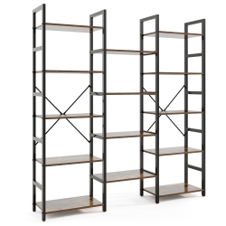 SLICKBLUE Large 5-Tier Industrial Bookshelf – Triple Wide Bookcase With Strong Metal Frame