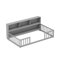 SLICKBLUE Montessori Floor Bed With Built-In Bookcase for Kids Bedroom