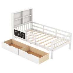 SLICKBLUE Bed Frame With Bookcase And 2 Storage Drawers for Boys And Girls