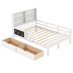 SLICKBLUE Bed Frame With Bookcase And 2 Storage Drawers for Boys And Girls
