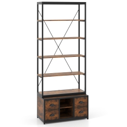 SLICKBLUE 8-Tier Storage Bookshelf – Bookcase With 4 Fabric Drawers And Sturdy Metal Frame