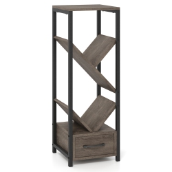 SLICKBLUE 4-Tier Floor Standing Bookshelf – Tree Style Bookcase With Drawer And Metal Frame