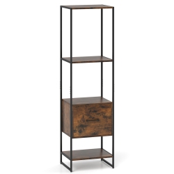 SLICKBLUE Compact 5-Tier Bookshelf – Narrow Bookcase With Drawer And 4-Tier Open Storage
