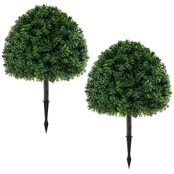 GYMAX 2PCs 28" Artificial Boxwood Topiary Ball Tree Set W/ground Spike Sun-Protective