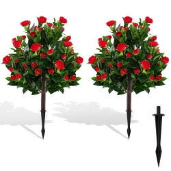 GYMAX 2 Pack 31" Artificial Camellia Tree Set W/ground Spikes Floral Blooming Bushes