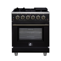FORNO Massimo 30-Inch Freestanding Gas Range, 4 Burners, True Convection Oven In Black