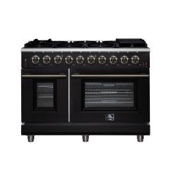 FORNO Massimo 48-Inch Freestanding Gas Range, 8 Burners, True Convection Oven In Black