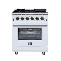 FORNO Massimo 30-Inch Freestanding Gas Range, 4 Burners, True Convection Oven In White