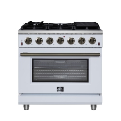 FORNO Massimo 36-Inch Freestanding Gas Range, 6 Sealed Burners, Convection Oven, Energy Efficient In White