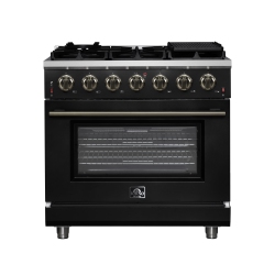 FORNO Massimo 36-Inch Freestanding Gas Range, 6 Sealed Burners, Convection Oven, Energy Efficient In Black