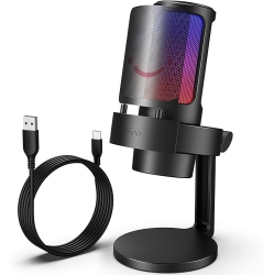 GENERIC Fifine Gaming USB Microphone for PC, RGB Computer Podcast Mic for Recording, Condenser Streaming Mic \w Tap-To-Mute, Gain Knob, Monitoring