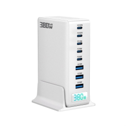 CHSSHA00 380W USB C Charger, Gan Iii 8-Port Fast Charger With 5 USB-C And 3 USB-A Chargers Pd Pps 100W Laptop Charger Adapter In White