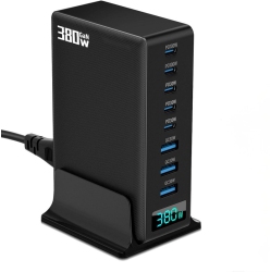 CHSSHA00 380W USB C Charger, Gan Iii 8-Port Fast Charger With 5 USB-C And 3 USB-A Chargers Pd Pps 100W Laptop Charger Adapter In Black