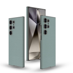 THE WAY for Samsung S23 Ultra: Solid Color Business Drop-Resistant Plain Leather Curved Case - Titanium Black - Titanium Ridge In Green