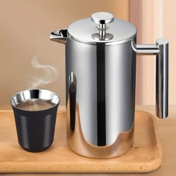 PRISMI Premium Stainless Steel French Press Coffee Maker - Double-Walled Insulated, Manual Cold Brew Pot \w Filter Cup - 33OZ Capacity - Ideal For