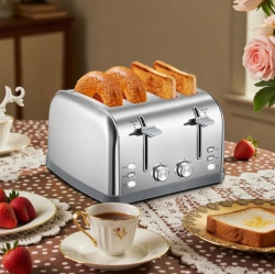 PRISMI 4-Slice Stainless Steel Toaster \w Bagel & Muffin Function | Extra-Wide Slots, 7 Shade Settings, Dual Independent Controls, Warming Rack
