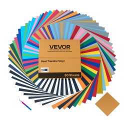 VEVOR 80 Pack Heat Transfer Vinyl, 12 X 12 In, Assorted Colors Htv Iron On Vinyl Bundle, Easy to Cut And Weed, \w Accessories, Compatible \w Cutting