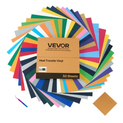 VEVOR 50 Pack Heat Transfer Vinyl, 12 X 12 In, Assorted Colors Htv Iron On Vinyl Bundle, Easy to Cut And Weed, \w Accessories, Compatible \w Cutting