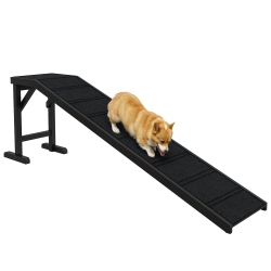 PAWHUT Pet Ramp Bed Steps for Dogs Cats Non-Slip Carpet Top Platform Pine Wood, 74"l X 16"w X 25"h In Black