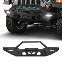 VEVOR Front Bumper Compatible \w 2007-2024 Jeep Wrangler Jk/jku Jl/jlu & Gladiator Jt - \w 2PCs Led Light Bars, Winch Plate & Fog Light Housing, Steel