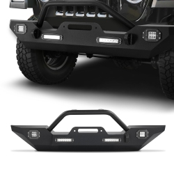 VEVOR Front Bumper Compatible \w 2018-2024 Jeep Wrangler Jl Jlu & Gladiator Jt - \w 2PCs Led Light Bars, 2PCs Led Work Lights, Winch Plate & D-Rings