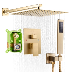 VEVOR 10-Inch Shower Faucet Set, Rainfall Bathroom Shower System \w Square Rain Shower Head And Handheld Spray, Wall Mounted Bath Fixtures \w Brass