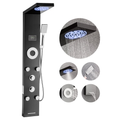 VEVOR 53 In Shower Panel Tower System \w Rainfall Shower Head, Led, Brushed Stainless Steel Shower Column, 6-Function Faucet, Wall-Mount Rain