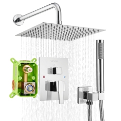 VEVOR 10-Inch Shower Faucet Set, Rainfall Bathroom Shower System \w Square Rain Shower Head And Handheld Spray, Wall Mounted Bath Fixtures \w Brass