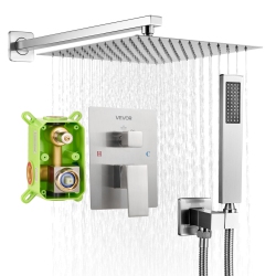 VEVOR 12-Inch Shower Faucet Set, Rainfall Bathroom Shower System \w Square Rain Shower Head And Handheld Spray, Wall Mounted Bath Fixtures \w Brass