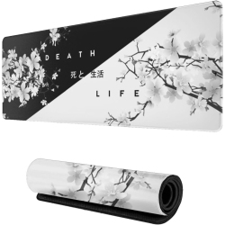 OECECA Black And Mouse Pad Cherry Blossom Gaming Mouse Pad Xl Long Mouse Pad Large Xxl Mousepad Extended Stitched Edges Non-Slip Rubber Base Mice