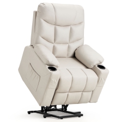 AECOJOY Multi-Function Power Lift Recliner With Heated Vibration Massage for Elderly, Cream In Beige