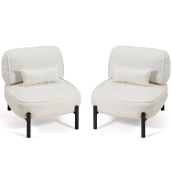 AECOJOY Mid Century Modern Accent Chair, Extra Large Teddy Upholstered Lounge Chair With Pillow (2 PCs) In White