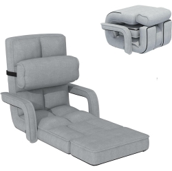 AECOJOY Floor Chair, Padded Folding Gaming Chair With 14-Level Adjustable Backrest, Portable Lazy Sofa for Living Room In Grey