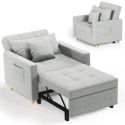 AECOJOY 36" Sleeper Chair, Convertible Chair Bed for Adults, 3-In-1 Pull Out Sofa Chair In Grey