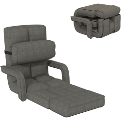AECOJOY Floor Chair, Padded Folding Gaming Chair With 14-Level Adjustable Backrest, Portable Lazy Sofa for Living Room, Dark In Gray