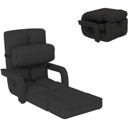 AECOJOY Floor Chair, Padded Folding Gaming Chair With 14-Level Adjustable Backrest, Portable Lazy Sofa for Living Room In Black