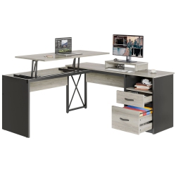 BESTIER Lift Top L Shaped Desk \w File Drawer, 55" X 55" Office Desk \w Reversible Storage Drawers, L Shaped Standing Desk \w Computer Monitor Stand