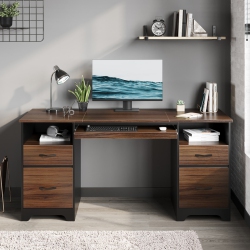 BESTIER 59" Executive Desk With 2 File And Storage Drawers, Computer Desk With Keyboard Tray And 2 Open Compartments