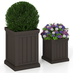 GYMAX 19" Square Plastic Planters Set Of 2 W/ Drainage Holes & Nesting Design