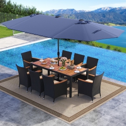 GYMAX Set Of 11 Patio Dining Set W/ 15Ft Double-Sided Patio Umbrella (Base Included)