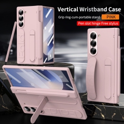 THE WAY Samsung Z Fold 6 Case With Wristband Holder, 4/3 Hinge Pen Slot, And Folding Case Cover - (Pen Cover, Film, And Pen Integrated) In Pink