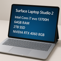 MICROSOFT Surface Laptop Studio 2 14.4" Touchscreen Pixelsense (Intel Core I7 Evo 13700H/64GB Ram/2Tb SSD/ Nvidia Rtx 4060 8GB) (Brand New)