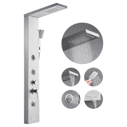 VEVOR 53 In Shower Panel Tower System \w Rainfall Waterfall Shower Head, Brushed Stainless Steel Shower Column, 5-Function Faucet, Wall-Mount Rain