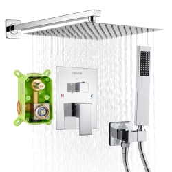 VEVOR 12-Inch Shower Faucet Set, Rainfall Bathroom Shower System \w Square Rain Shower Head And Handheld Spray, Wall Mounted Bath Fixtures \w Brass