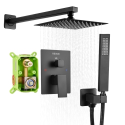 VEVOR 8-Inch Shower Faucet Set, Rainfall Bathroom Shower System \w Square Rain Shower Head And Handheld Spray, Wall Mounted Bath Fixtures \w Brass